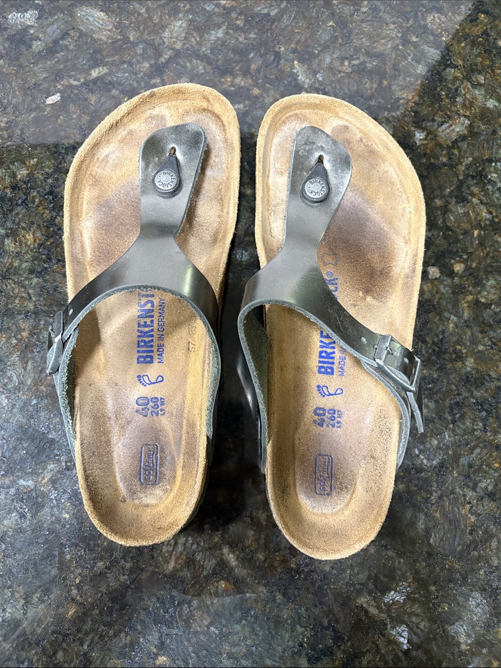 Birkenstock Dark Grey Metallic Leather Sandals